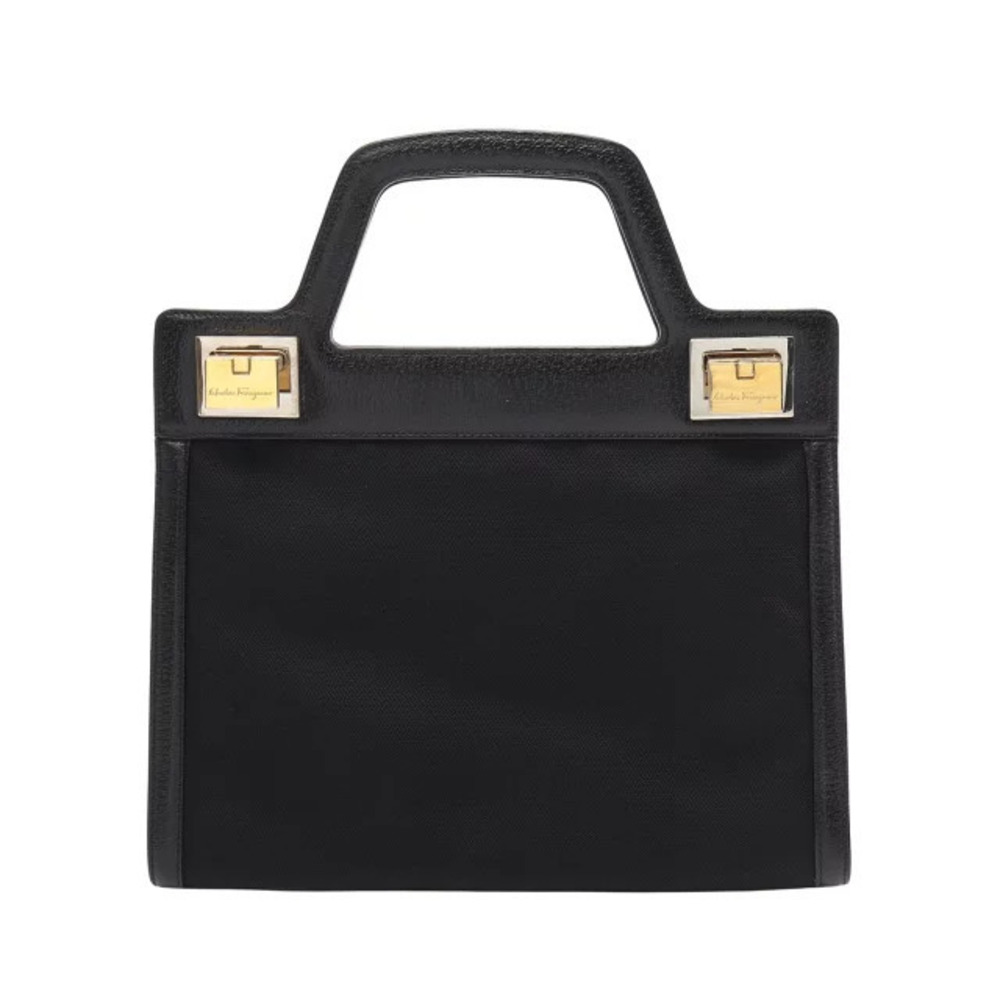 Salvatore Ferragamo Handbag Canvas Leather Black